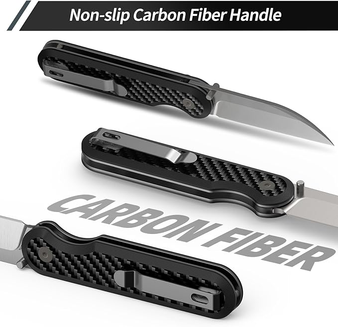 FINTISO Pocket Knife, 3" S35VN Blade EDC Knife with Carbon Fiber Handle, Folding Knife with Pocket