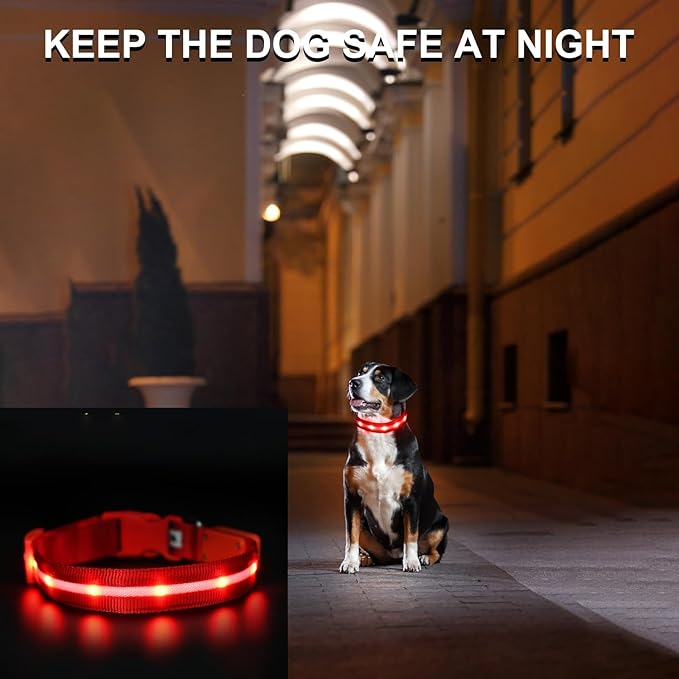 CHUKCHI LED Dog Collar Rechargeable,Waterproof Flashing Collar,Light Up Glow Collar, Adjustable