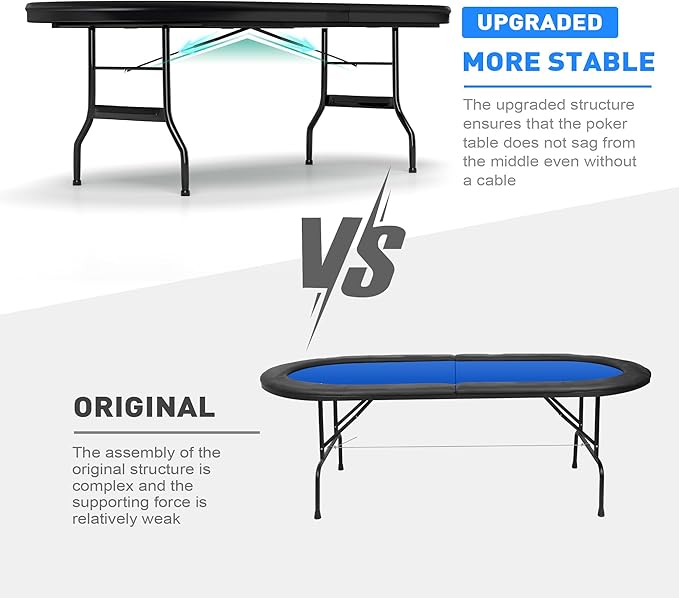 Upgrade 8 Player Poker Table for Blackjack Card Game, Foldable Texas Hold'em Table, Portable Casino
