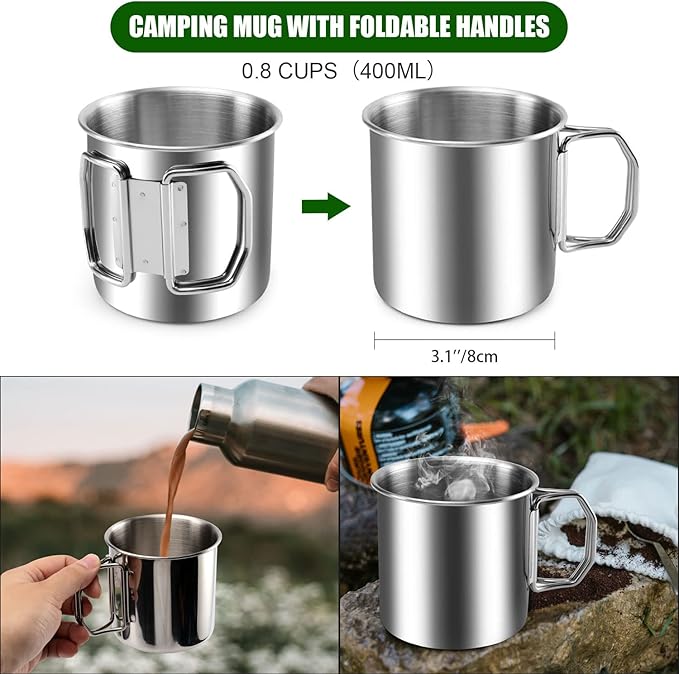 Odoland 8pcs Camping Cookware Mess Kit, Camping Pot and Pan Set with Mini Backpacking Stove