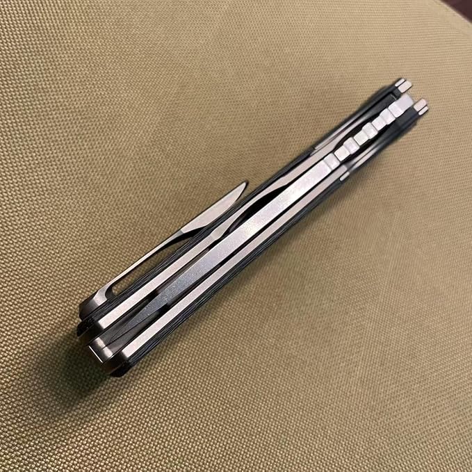 3.75" Customized Pocket knife Frame lock Folding knives Stonewash M390 Blade with Titanium+Carbon