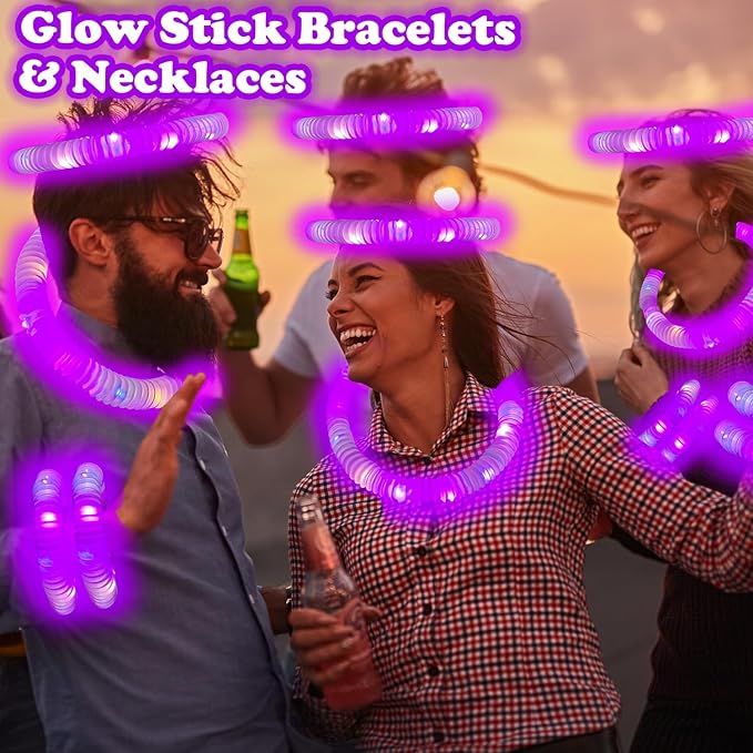 24 PCS Purple Glow Sticks Party Favors for Kids, Light Up Necklaces Bracelets Accessories for