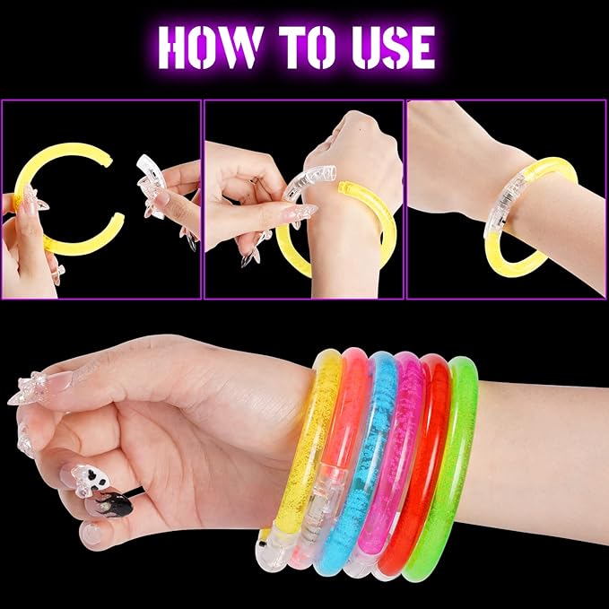 24Pcs Glow in the Dark Party Supplies for Kids/Adults, Flashing Light up Toys LED Bracelets