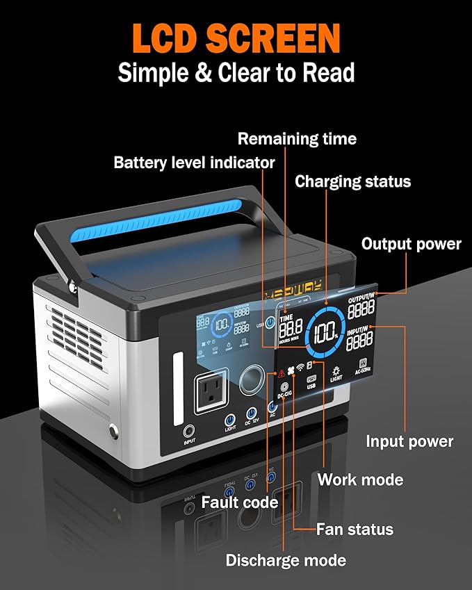 Portable Power Station 700W,577Wh Solar Generator Surge 1000W Pure Sine Wave 120V AC DC