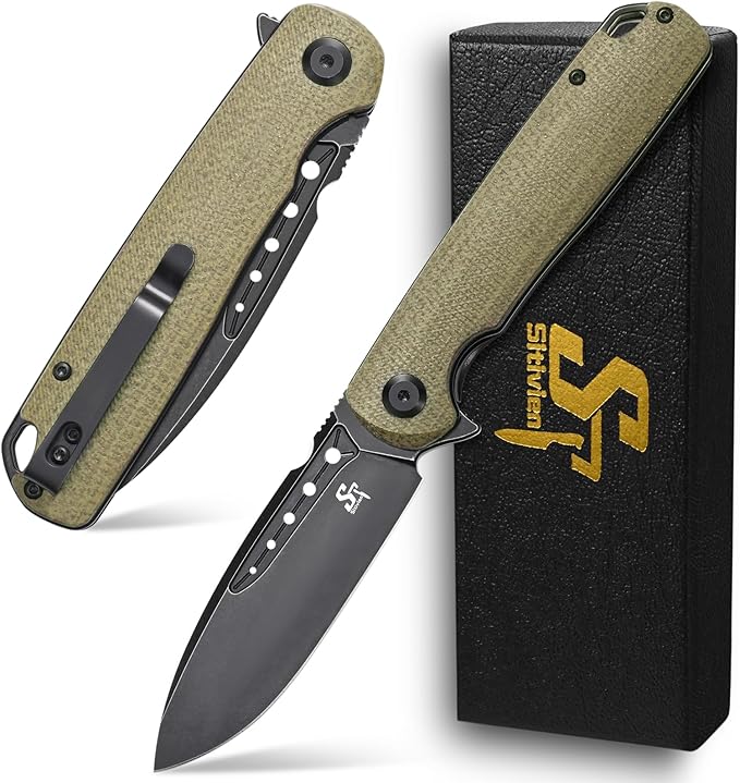 Sitivien ST131 Folding Knife,D2 Blade Micarta Handle EDC Tool Knife with Liner Lock for Outdoor