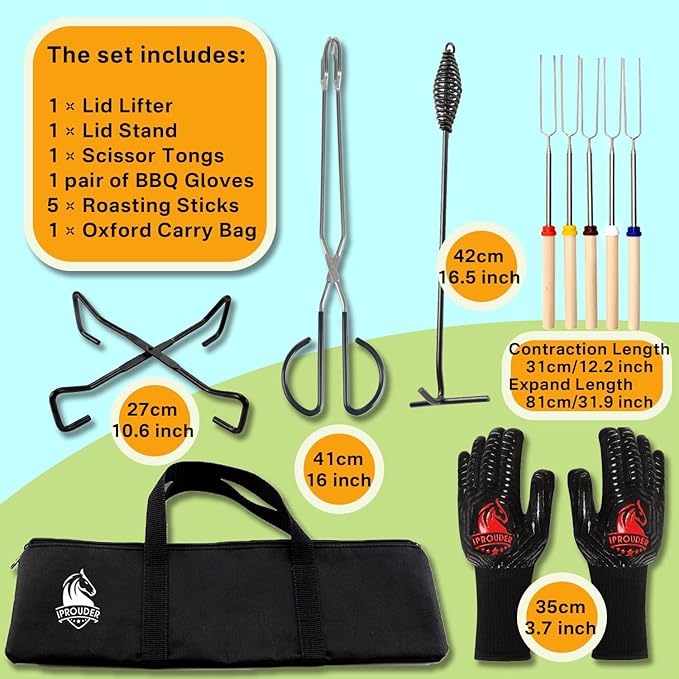 6-in-1 Dutch Oven Camping Accessories Kit - Campfire Cooking Equipment with Marshmallow Roasting