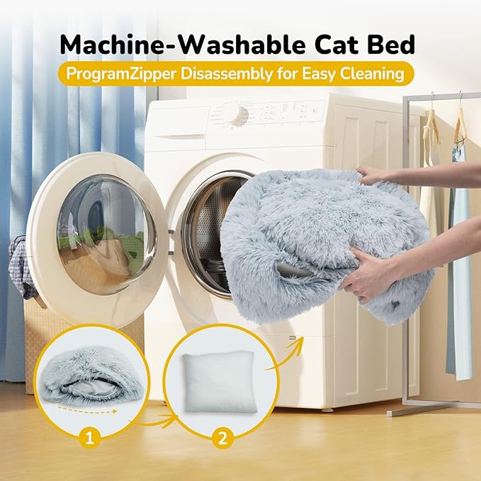 CATISM Cat Bed, Cat Cave for Indoor Cats, Soft Cat Dome, Self-Warming 2 in 1 Foldable Pet Cat House