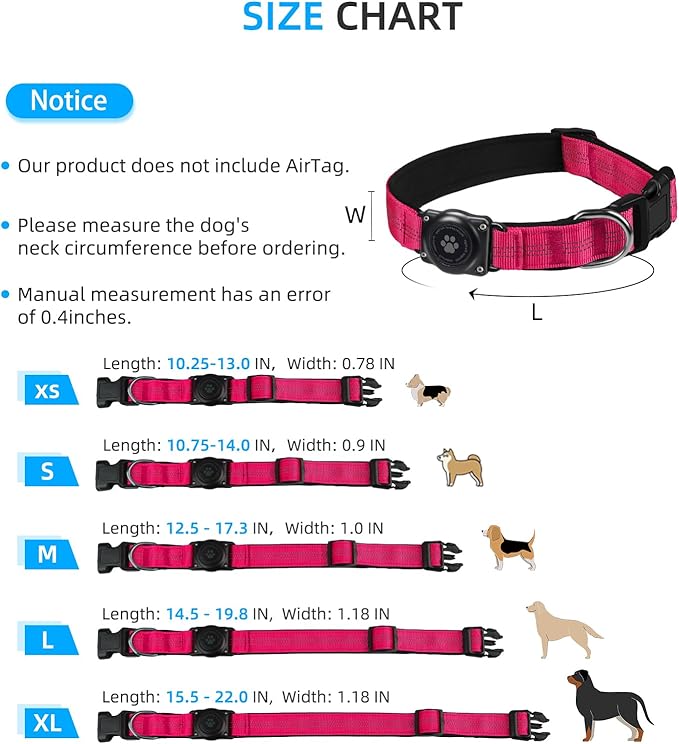 Upgraded AirTag Dog Collar, IP68 Waterproof Air Tag Dog Collar Holder, Reflective, Ultra-Durable