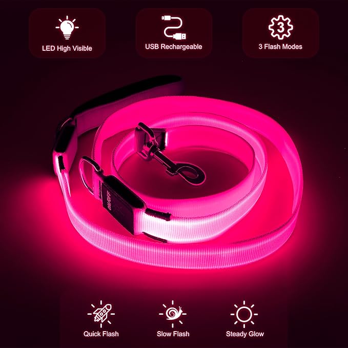 Colaseeme Light Up Dog Leash, LED Pet Leashes USB Rechargeable, Glow Safety Dogs Lights at Night