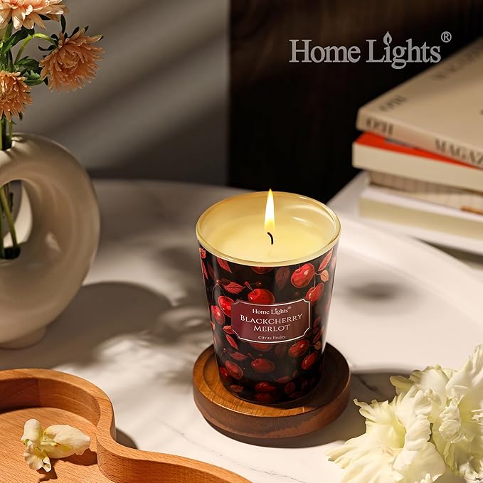 HomeLights Soy Wax Candles for Home Scented, 1-Wick Candles in Blackcherry Merlot Scented