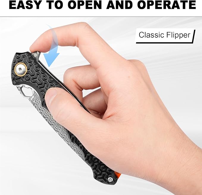 Damascus Pocket Knife for Men Women, 3.35" VG10 Core Damascus Steel Blade Folding Knives with Black
