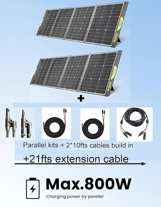 800W Portable Solar Panel, 2pcs 400W Portable Solar Panels 39V, 23% Efficiency Foldable IP67