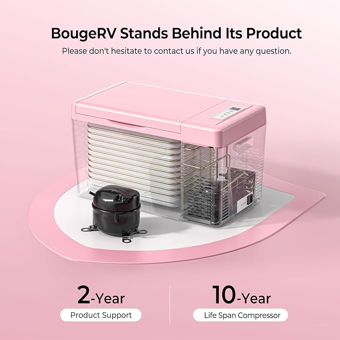 BougeRV Pink 23Quart Portable Refrigerator, 12 Volt Fridge 22L, Portable Freezer Compressor Cooler