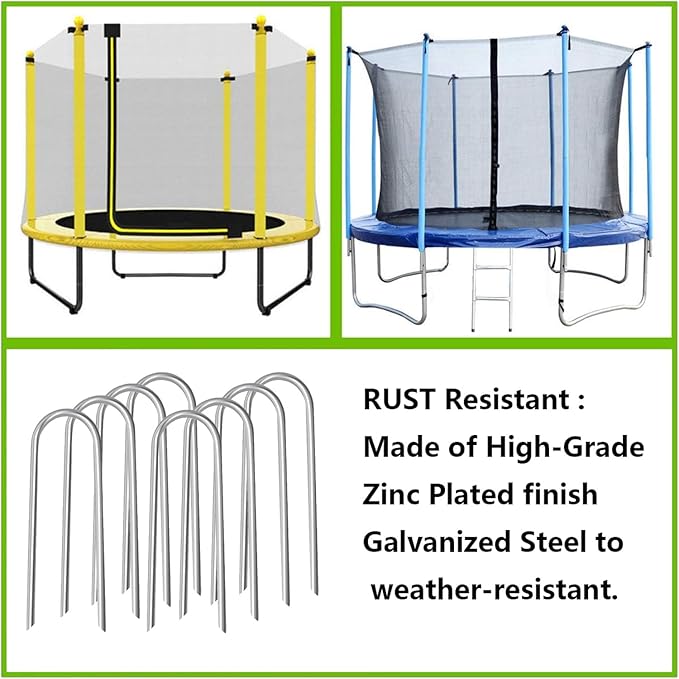 10inch Trampoline Stakes Heavy Duty Trampoline Parts Wind Stakes U Type 8pcs Ground Anchors High