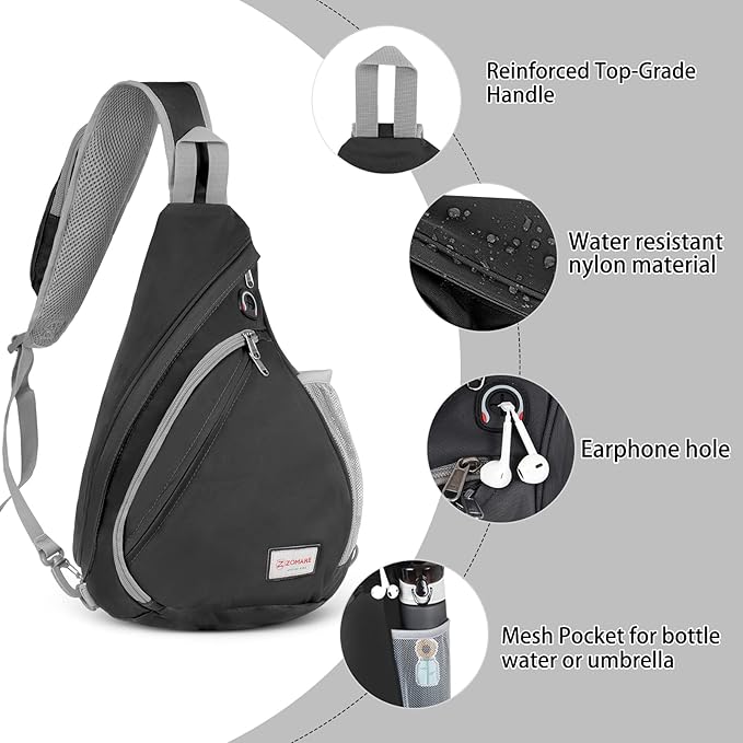 ZOMAKE Sling Bag,Small Crossbody Sling Backpack,Water Resistant Shoulder Daypack for Travel,Anti