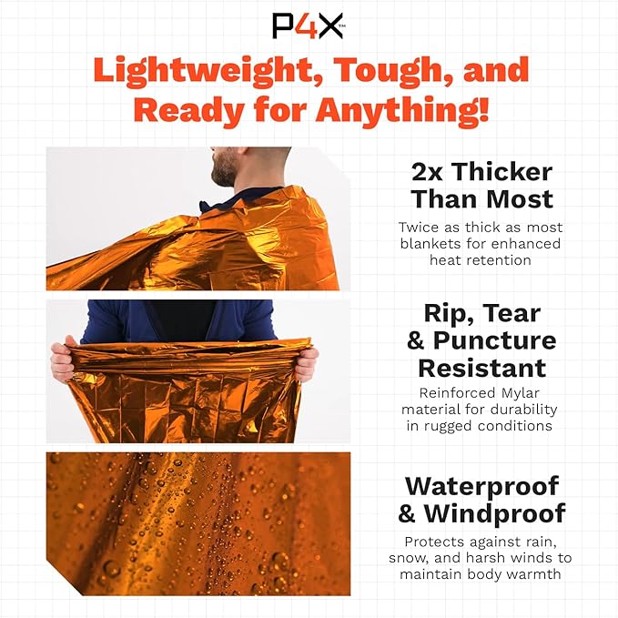 PREPARED4X Mylar Blankets 8 Pack - Waterproof Emergency Blanket - Rip and Tear Resistant
