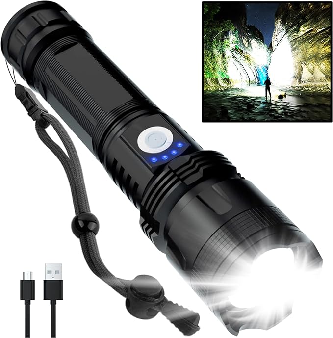 Rechargeable Flashlights High Lumens, 90000 Lumens Super Bright LED Flash Light, 5 Modes, IPX5