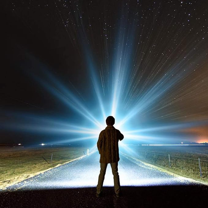Powerful Spotlight - Super Bright 6000 Lumen Rechargeable Flashlight with 3 Light Modes, Long