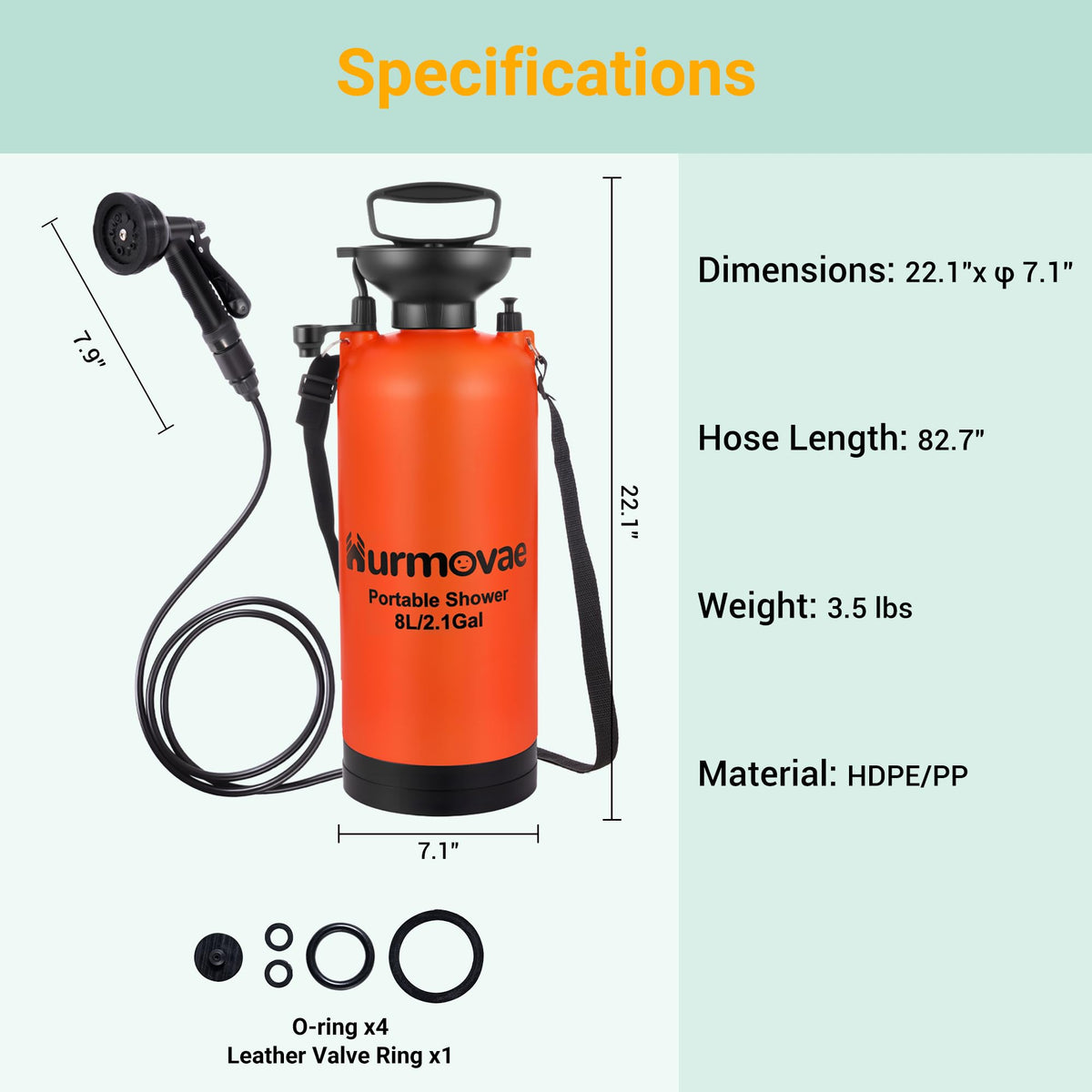 Hurmovae 2.1Gallon (8L) Portable Shower for Beach & Camping, 10 Spray Modes