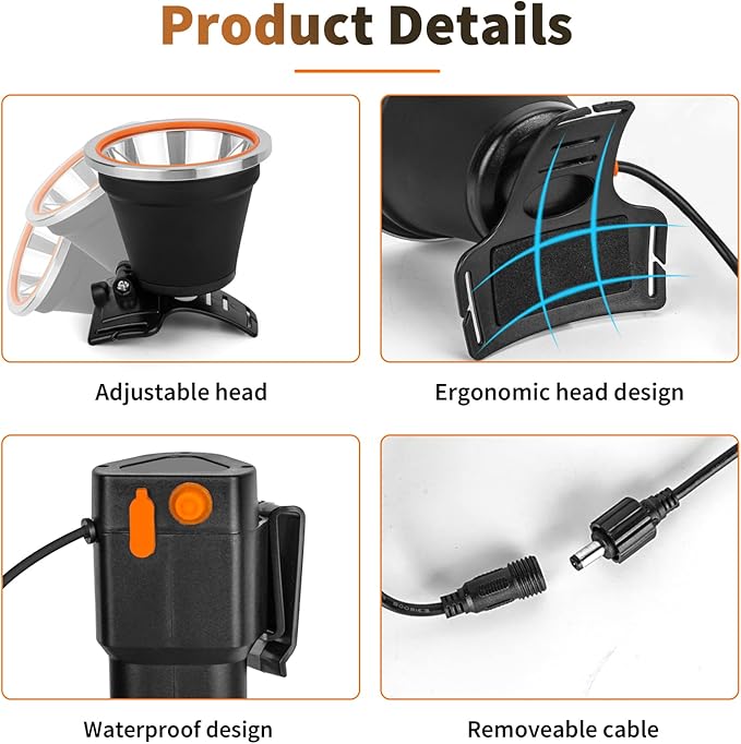 High Power LED Headlamp Separation Design Outdoor Head Lamps Waterproof&Rechargeable Long Distance