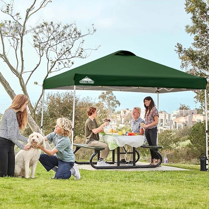 EAGLE PEAK Pop Up Canopy Tent with Wheeled Carry Bag, 8 Stakes, 4 Ropes, 4 Weight Bags, Easy Set Up