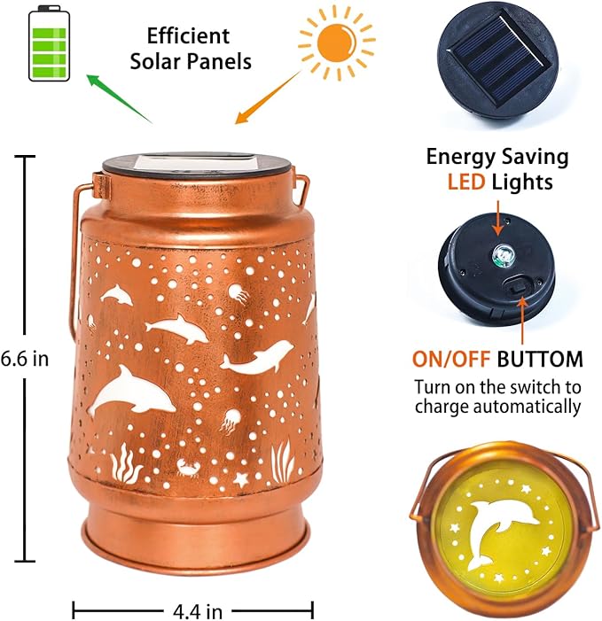 Dolphin Solar Lanterns Outdoor Waterproof Hanging Solar Lights Dolphin Gifts for Women Men Metal
