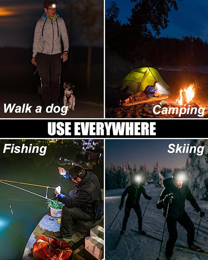 Rechargeable Headlamp, 8 LED Headlamp Flashlight 18000 Lumen 8 Modes with White Red Lights USB