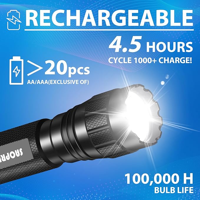Tactical Flashlights High Lumens-1200 LM Police Flashlight with Holster for Duty Belt,Single Mode