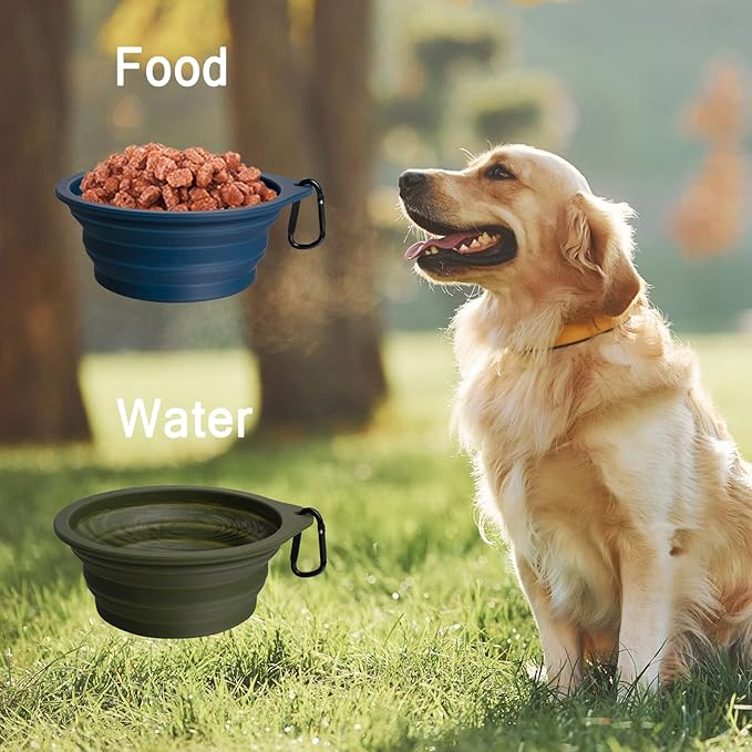 PetBonus 2-Pack Silicone Collapsible Dog Bowls, BPA Free Dishwasher Safe, Portable Foldable
