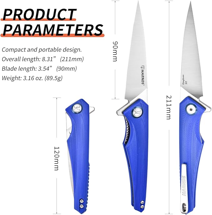 Qingluan Folding Knife with Pocket Clip, D2 Steel Blade 3.54'' and G10 Handle Outdoor Adventure