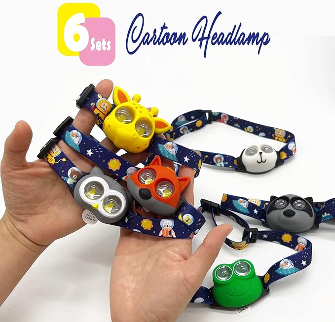 Headlamp for Kids, Battery Powered LED Headlamps, Owl Frog Giraff Dog Fox Raccoon Theme Gift for