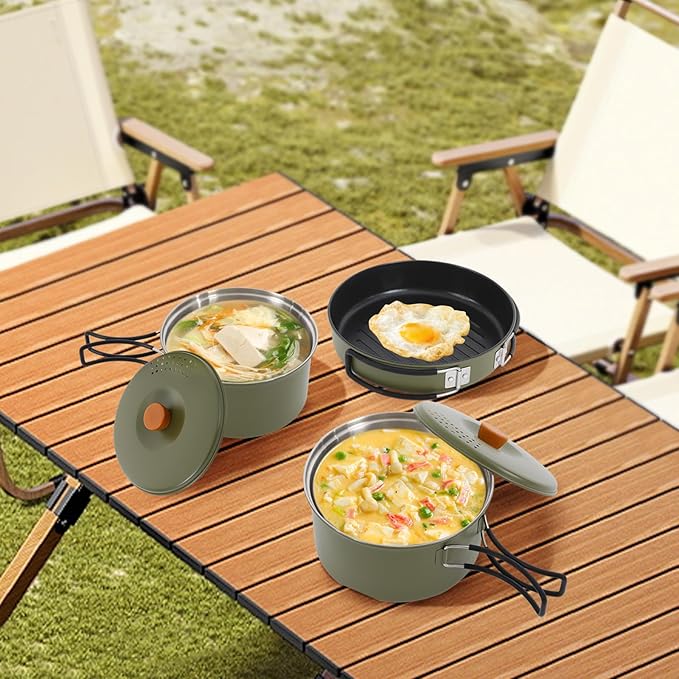 Camping Cookware Set, Camping Cooking Set,304 Stainless Steel Camping Pots &Frying Pan Set,Campfire