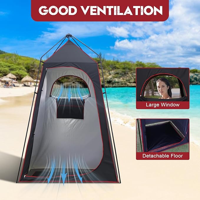 Camping Shower Tent, Portable Outdoor Privacy Shelter for Showering & Changing, 7.2 FT Easy-Setup