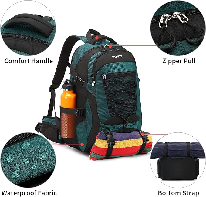 BOVIP 40L Hiking Backpack Waterproof Lightweight Daypack Travel Sports Camping Backpack for Men