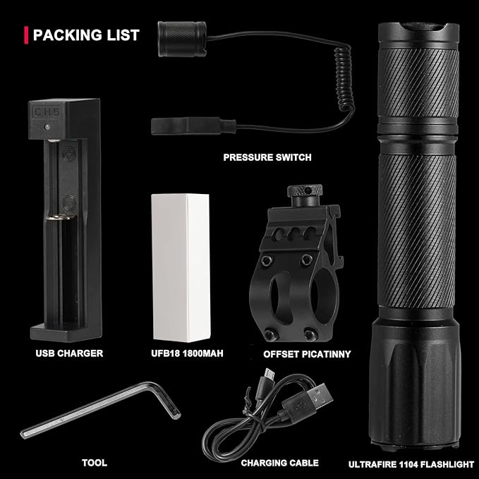 ULTRAFIRE Hunting Green Flashlight - 382 Yards Green Light Predator Light 520nm-540nm Green