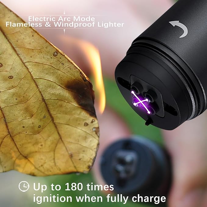 Tactical Flashlight 500 Lumens, LED Flashlight Rechargeable with Lighter & Alarm, 150m Beam