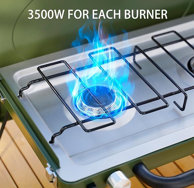 ONLYFIRE Portable Camping Stove 2-Burner, Propane Camp Stove with Foldable Legs, Camping Grill