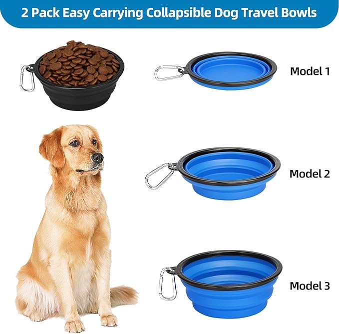 Kytely Large Collapsible Dog Bowls 2 Pack, 34oz Foldable Dog Travel Bowl, Portable Pet Water Food
