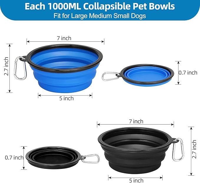 Kytely Large Collapsible Dog Bowls 2 Pack, 34oz Foldable Dog Travel Bowl, Portable Pet Water Food