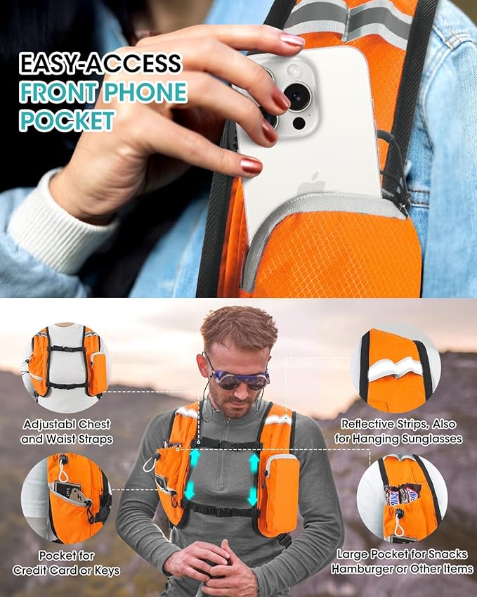 Small Hiking Backpack with Front Phone Holder, Packable Back pack with Chest and Waist Strap