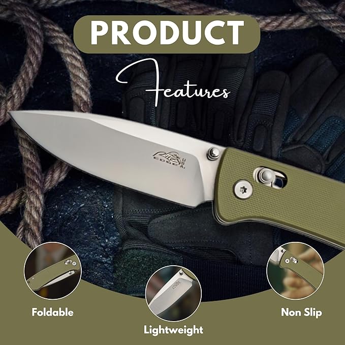 Rite Edge Premium Folding Pocket Knife - 4.25" Stainless Steel Blade, G10 Handle, Belt Clip