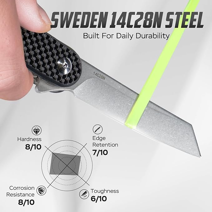 Folding Pocket Knife, 2.79??14C28N Steel Blade Carbon Fibre Handle Flipper Liner Lock Small Praxis