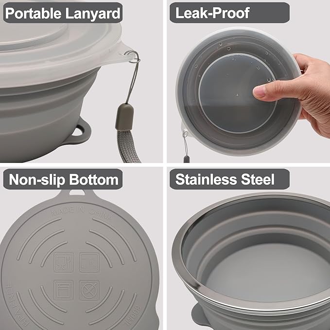 Mess Kit for Camping Silicone Collapsible Bowl Collapsible Cup and Stainless Steel Spoon for