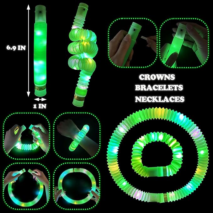 12 - 24 PCS Green Glow Sticks Party Favors for Kids, Light Up Necklaces Bracelets Accessories for