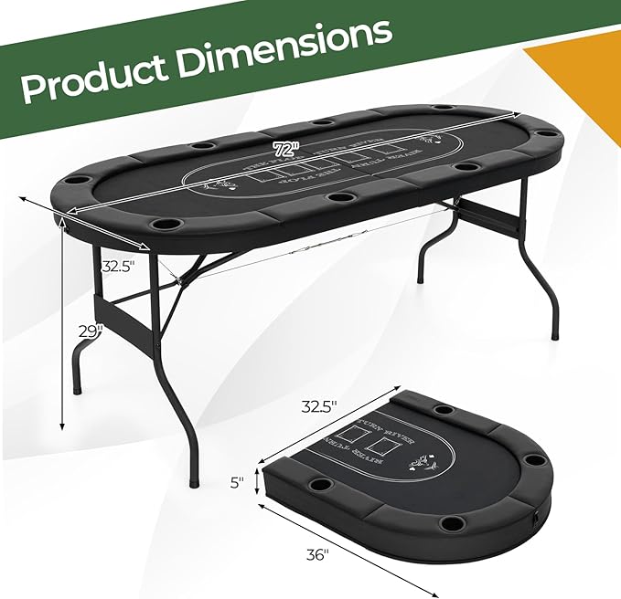 Goplus 72” Poker Table Foldable, 8 Players Card Board Game Table w/Deep Metal Cup Holders, Casino