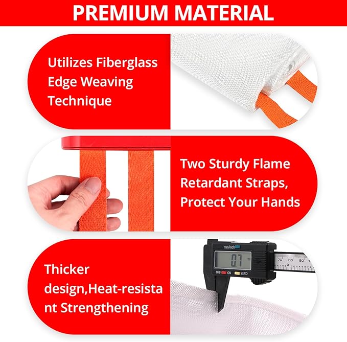 SecuCaptain Emergency Fire Blanket for Home - 60"x60" X-Large Flame Retardant Blankets with
