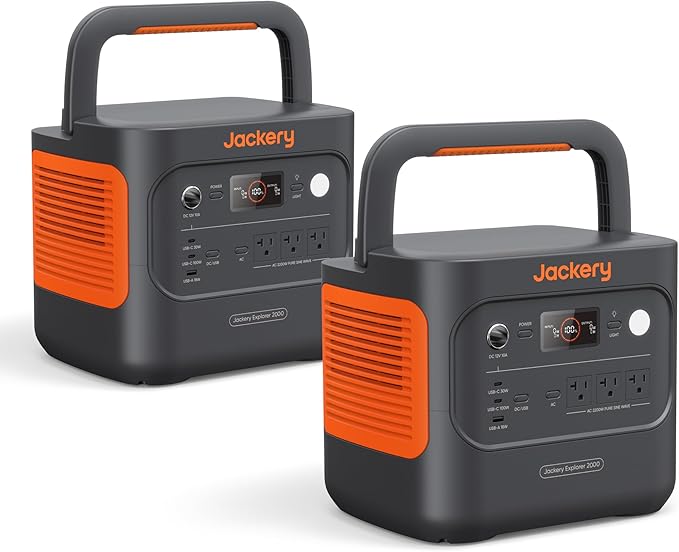 Jackery Explorer 2000 v2 Portable Power Station (2-Pack), 2042Wh LiFePO4 Battery, 2200W Solar