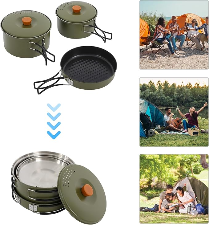 Portable Camping Cookware Set, 304 Stainless Steel Outdoor Camping Cooking Pots and Pans with