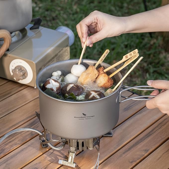Boundless Voyage Titanium Pot Portable Camping Cookware Lightweight Cooking Pot Set for Outdoor