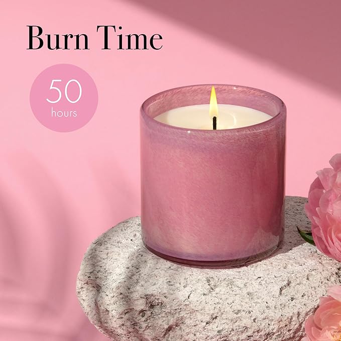 LAFCO New York Classic Candle, Duchess Peony - 6.5 oz - 50-Hour Burn Time - Reusable, Hand Blown